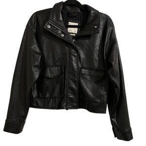 Abercrombie & Fitch Black Faux Leather Moto Jacket Size Medium